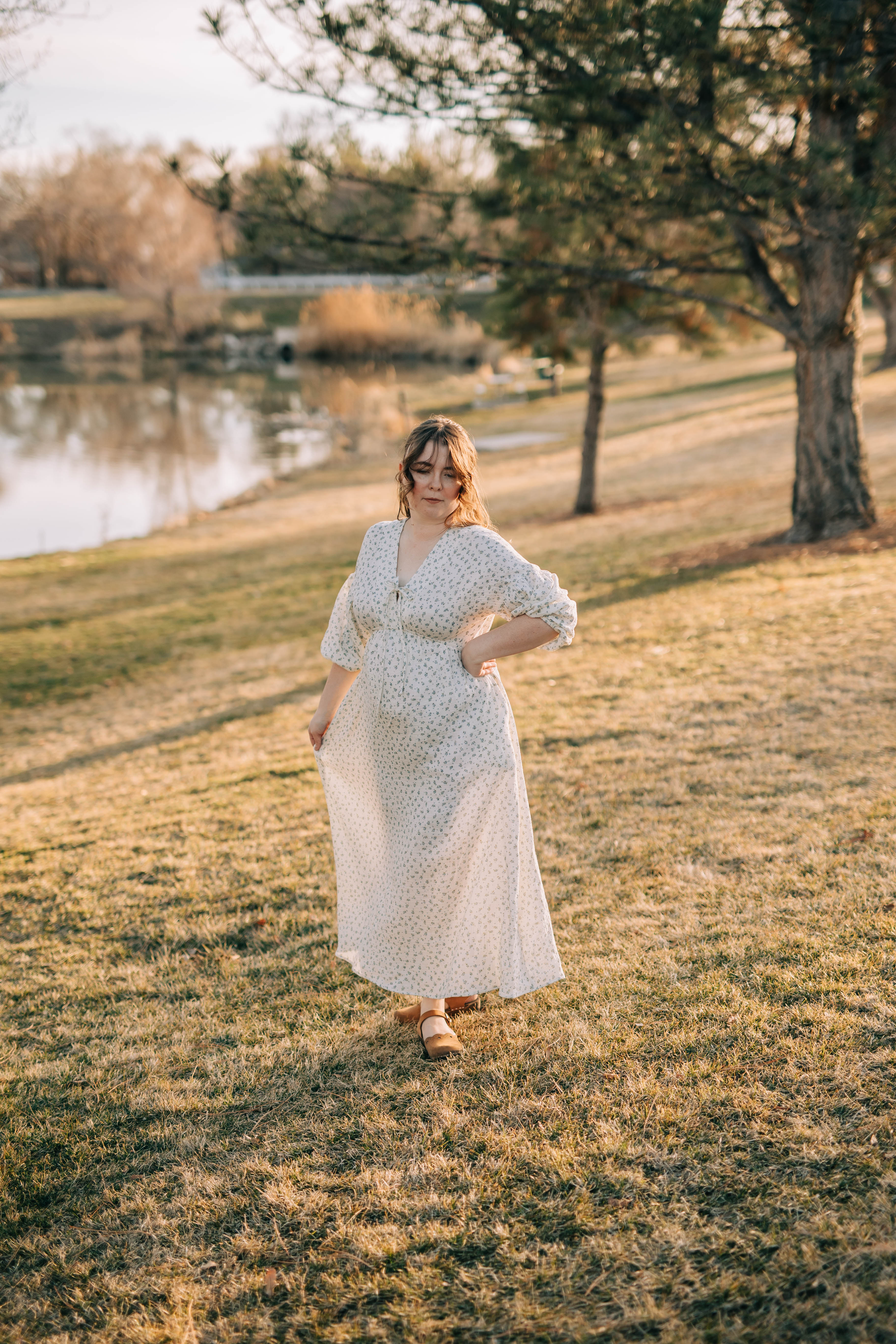 Lauren Dress-- White and Blue Floral